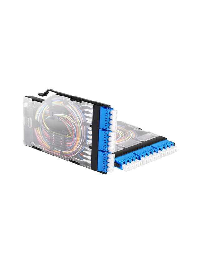 3x LC Quad, 12 Fibers OS2 Single Mode FHX Splice Cassette, Pre-loaded Color-coded Pigtail