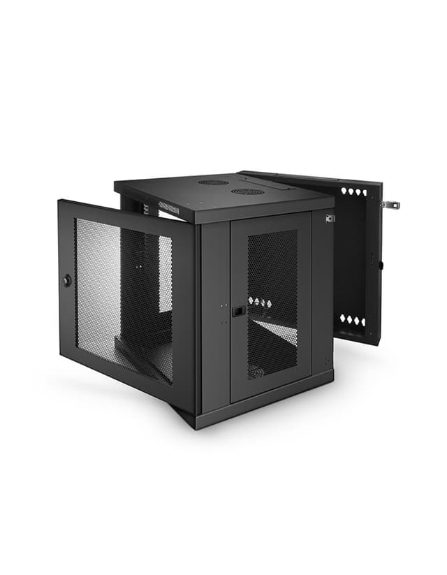 12U GV600-Series 19" 4-Post Wall Mount Cabinet with Vented Front Door, Hinged Back
