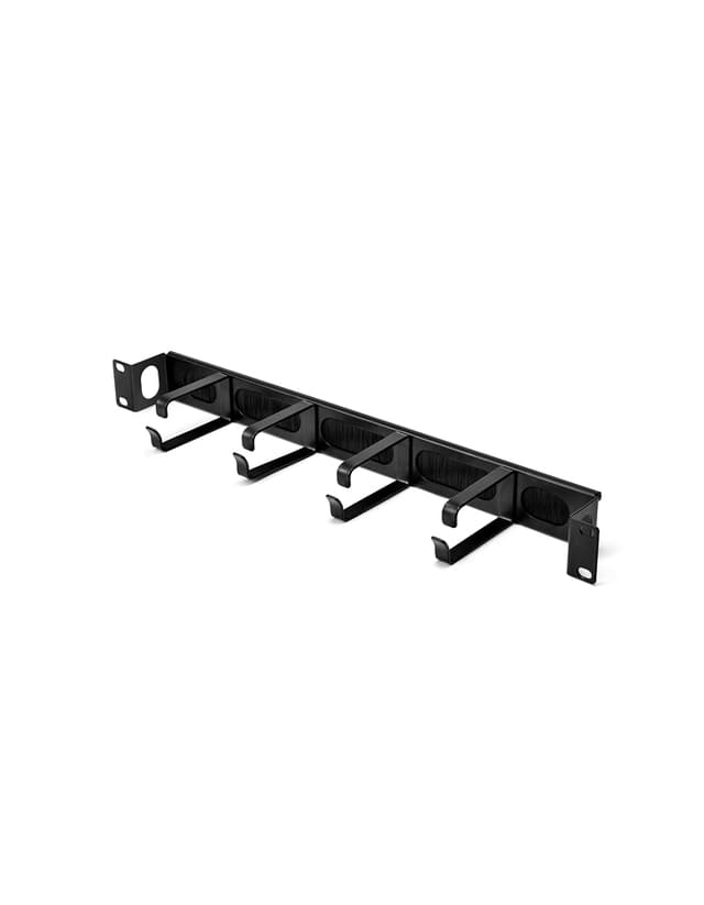 1U Metal Recessed Horizontal Cable Manager with 4 D-rings & Brush Strip