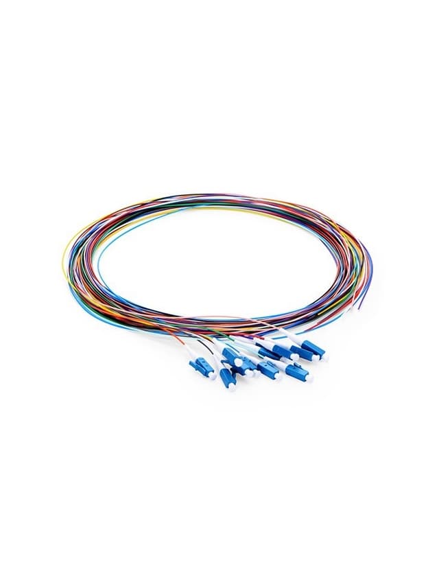 LC UPC 12 Fibers OS2 Unjacketed Color-Coded 0.9mm Pigtail, 1m
