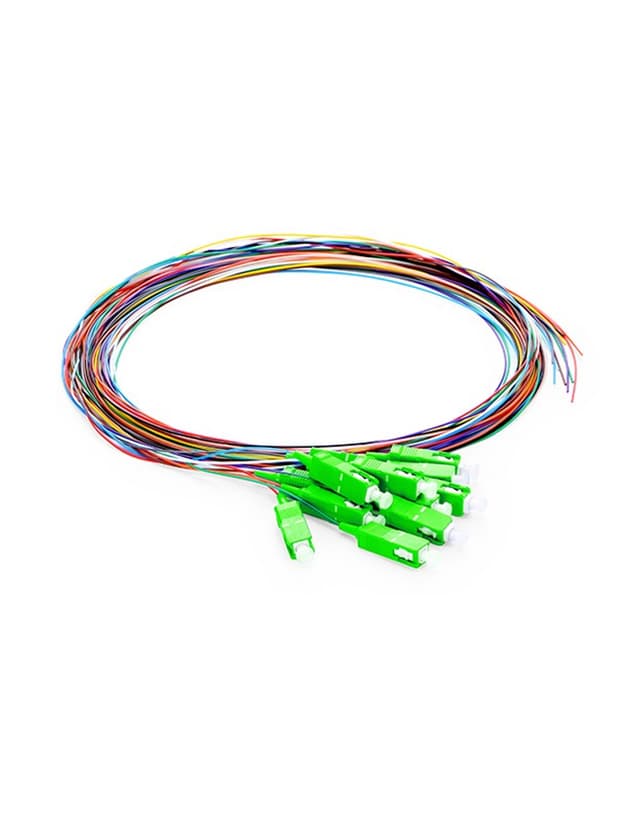 SC APC 12 Fibers OS2 Unjacketed Color-Coded 0.9mm Pigtail, 1m