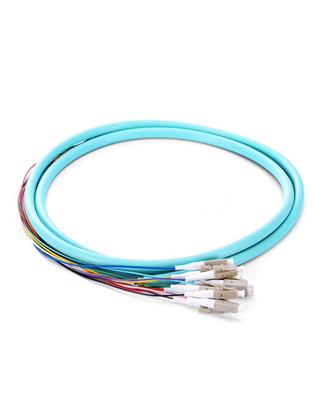 LC UPC 12 Fibers OM3 Bunch PVC 0.9mm Pigtail, 1.5m