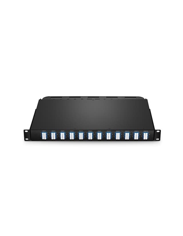 12x MTP-8 to 24x LC Quad, 96 Fibers OS2 Single Mode FHU 1U Breakout Patch Panel Flat, 40G/100G to 10G/25G
